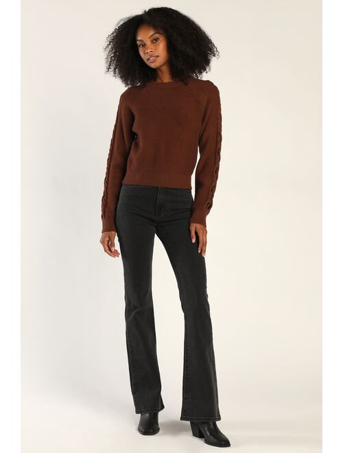 Lulus Braid Expectations Chocolate Brown Long Sleeve Sweater