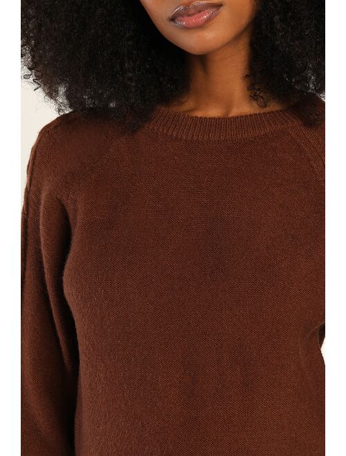 Lulus Braid Expectations Chocolate Brown Long Sleeve Sweater