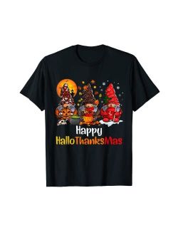 Born Happy Hallothanksmas Gnomes Halloween Thanksgiving Christmas T-Shirt