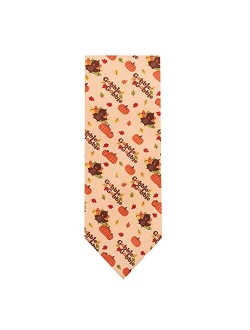 Men's Baby Turkey Pumpkins Fall Leaves Gobble Pattern Happy Thanksgiving Regular Neck Tie