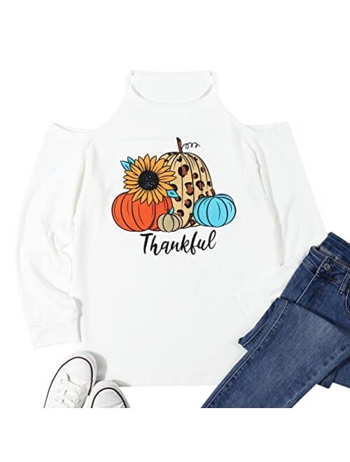 Mousya Thankful Pumpkin Sweatshirt Women Fall Pumpkin Graphic Shirt Thanksgiving Off The Shoulder Pullover Tops