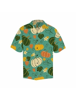 InterestPrint Men's Casual Button Down Short Sleeve Thanksgivng Pumpkin Leaf Hawaiian Shirt (S-5XL)