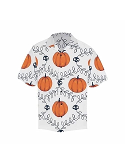 InterestPrint Men's Casual Button Down Short Sleeve Thanksgivng Pumpkin Leaf Hawaiian Shirt (S-5XL)