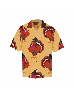 InterestPrint Men's Casual Button Down Short Sleeve Thanksgivng Pumpkin Leaf Hawaiian Shirt (S-5XL)