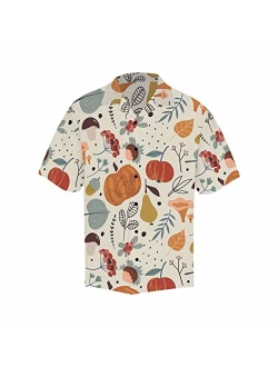 InterestPrint Men's Casual Button Down Short Sleeve Thanksgivng Pumpkin Leaf Hawaiian Shirt (S-5XL)