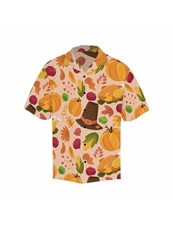 InterestPrint Men's Casual Button Down Short Sleeve Thanksgivng Pumpkin Leaf Hawaiian Shirt (S-5XL)