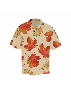 InterestPrint Men's Casual Button Down Short Sleeve Thanksgivng Pumpkin Leaf Hawaiian Shirt (S-5XL)