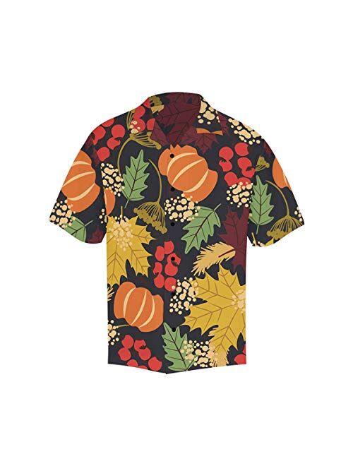 InterestPrint Men's Casual Button Down Short Sleeve Thanksgivng Pumpkin Leaf Hawaiian Shirt (S-5XL)