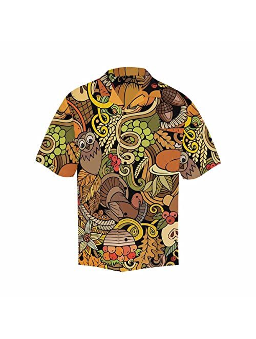 InterestPrint Men's Casual Button Down Short Sleeve Thanksgivng Pumpkin Leaf Hawaiian Shirt (S-5XL)