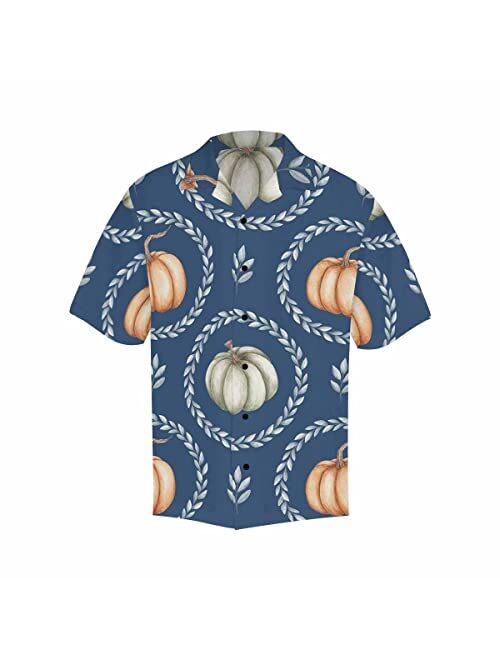 InterestPrint Men's Casual Button Down Short Sleeve Thanksgivng Pumpkin Leaf Hawaiian Shirt (S-5XL)