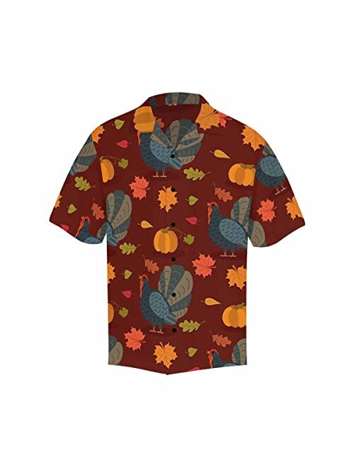 InterestPrint Men's Casual Button Down Short Sleeve Thanksgivng Pumpkin Leaf Hawaiian Shirt (S-5XL)