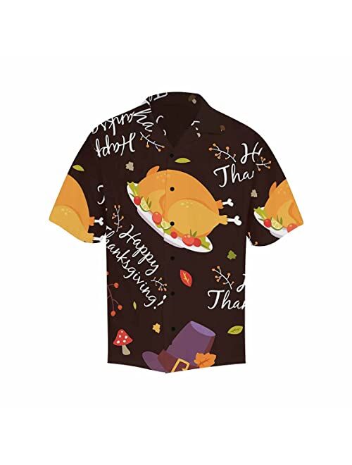 InterestPrint Men's Casual Button Down Short Sleeve Thanksgivng Pumpkin Leaf Hawaiian Shirt (S-5XL)