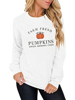 Fchich Farm Fresh Pumpkins Apples Hayrides Cider Fall Sweatshirt Women Funny Letter Print Halloween Thanksgiving Tee Tops