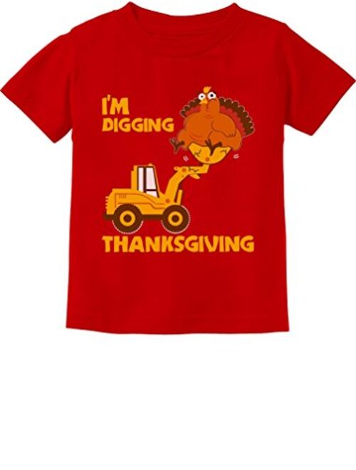 Tstars I'm Digging Thanksgiving Shirts for Boys Toddler Kids Tractor Turkey Shirt