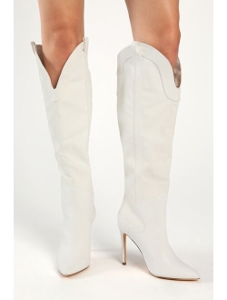 Sayyna Tan Suede Pointed-Toe Knee-High Boots