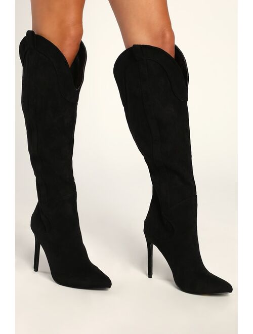 Lulus Sayyna Tan Suede Pointed-Toe Knee-High Boots