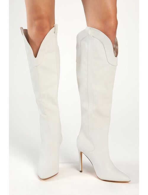 Lulus Sayyna Tan Suede Pointed-Toe Knee-High Boots