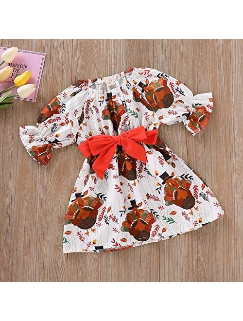 ZOELNIC Baby Girls Christmas Dress Long Sleeve Deer Bowknot Ruffles Tutu Dress