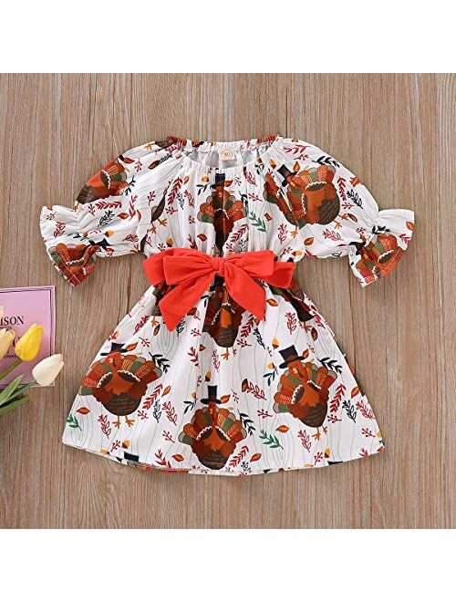 ZOELNIC Baby Girls Christmas Dress Long Sleeve Deer Bowknot Ruffles Tutu Dress