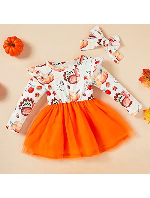 GRNSHTS Baby Girls Thanksgiving Outfits Long Sleeve Turkey Tutu Skirts Ruffle Dress Toddler Girl Clothes