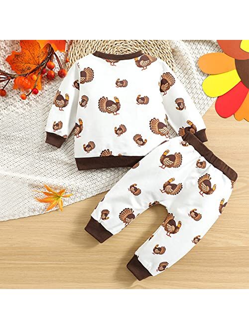 Generic Newborn Infant Baby Boys Girls Print Turkey Thanksgiving Autumn Long Sleeve Sweatshirt Pullover (White, 12-18 Months)