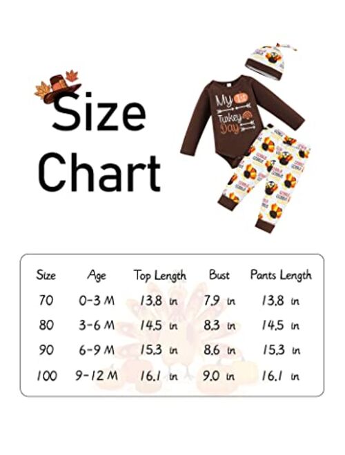 Hipea My 1st Thanksgiving Newborn Baby Girl Boy Romper Bodysuit Turkey Cartoon Pattern Pants Hat 3Pcs Outfits Set