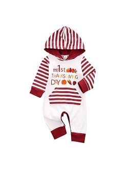 Generic Newborn Infant Baby Girls Boys Striped Hooded Thanksgiving Autumn Winter Pumpkin Long Infant Long (Red, 12-18 Months)