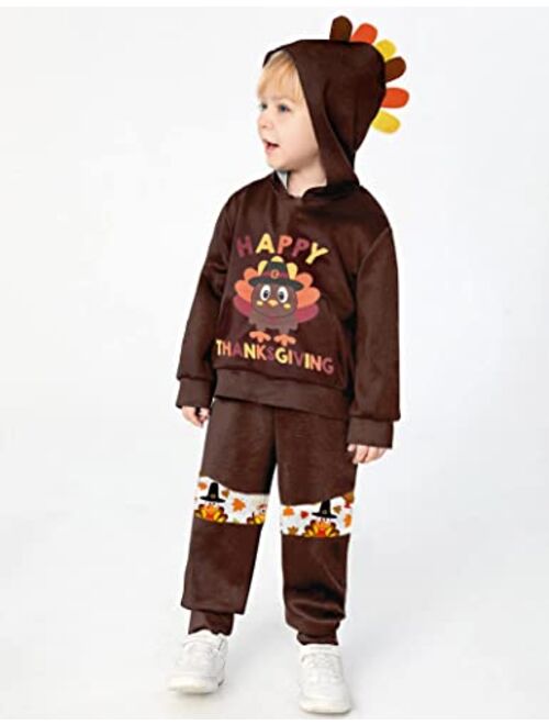 Adifun Toddler Thanksgiving Outfit Boy Brown Happy Thanksgiving Hoodie Turkey Pants 2pcs Set Boys Thanksgiving Gifts