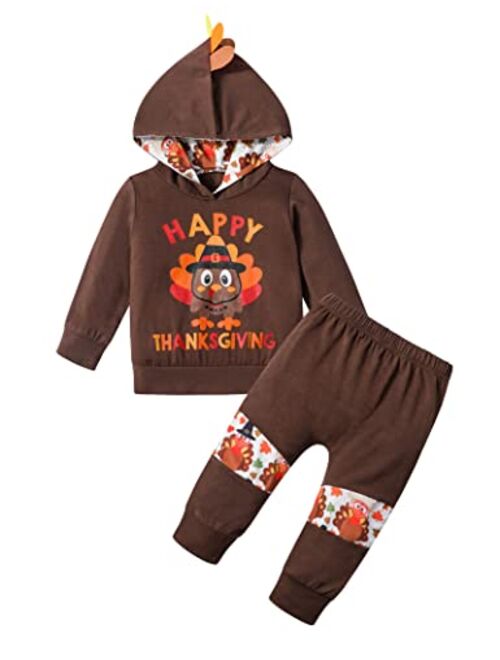 Adifun Toddler Thanksgiving Outfit Boy Brown Happy Thanksgiving Hoodie Turkey Pants 2pcs Set Boys Thanksgiving Gifts