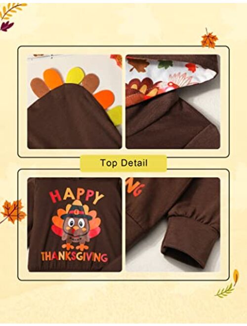 Adifun Toddler Thanksgiving Outfit Boy Brown Happy Thanksgiving Hoodie Turkey Pants 2pcs Set Boys Thanksgiving Gifts