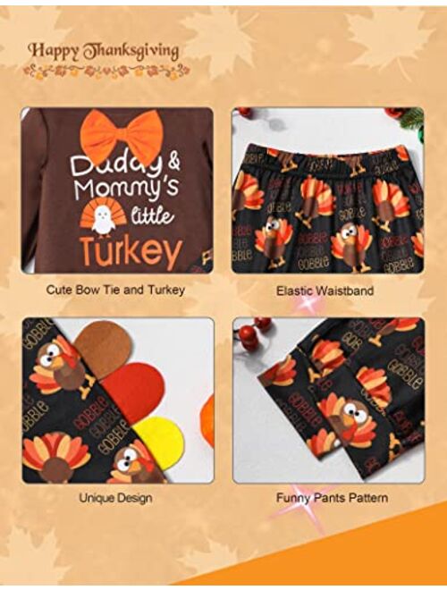 Agapeng Toddler Baby Boy Clothes Thanksgiving Outfit Long Sleeve Sweatshirt with Bow Tie Turkey Pattern Pants 2Pcs Outfits Set