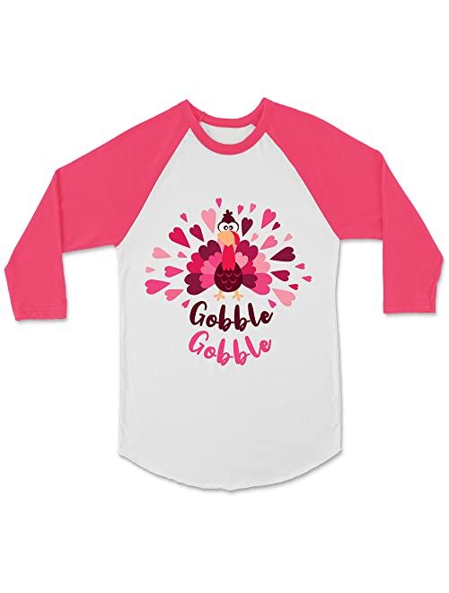 Wild and Happy Thanksgiving Gobble Gobble Long Sleeve Turkey Tee Shirt Pink Heart Toddler Girl