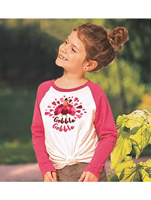 Wild and Happy Thanksgiving Gobble Gobble Long Sleeve Turkey Tee Shirt Pink Heart Toddler Girl