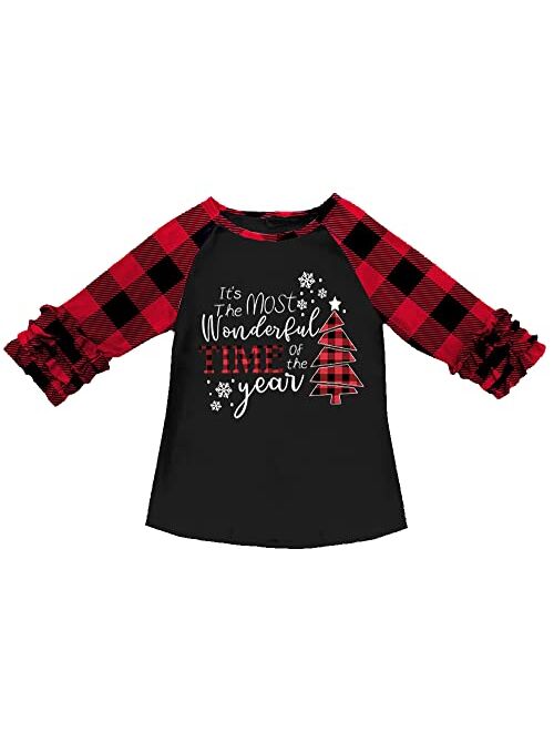 BesserBay Little Girl's Valentine Ruffled Sleeve Raglan Tee Shirt 1-8 Years