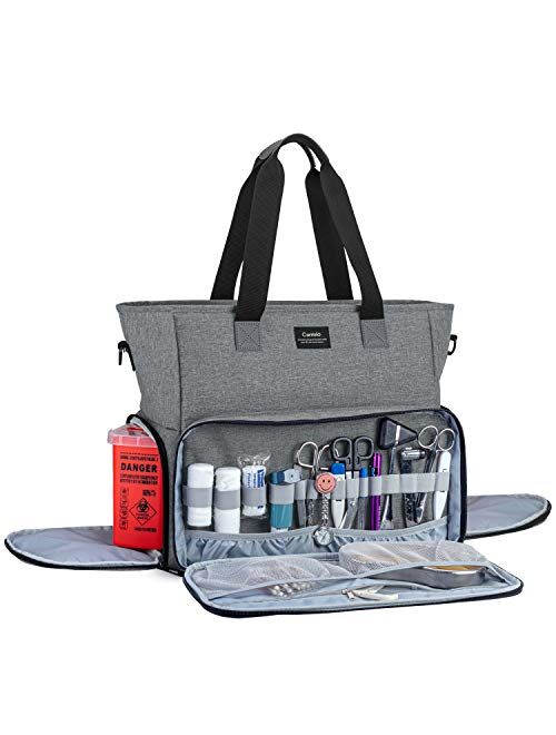 CURMIO Nurse Bag and Tote for Work, Nursing Clinical Bag with Padded Laptop Sleeve for Home Visits, Health Care, Hospice, Bag ONLY, Gray (Patent Pending)