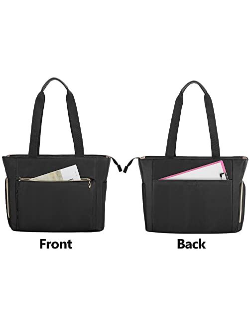 CURMIO Teacher Tote Bag for Women, Portable Teacher Work Bag with Padded Sleeve and Compartments for Laptop, School Supplies, Ideal Gifts for Teachers, Black, Bag Only