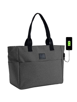 Bajnokou Large Laptop Tote Bag For Women Work Fits 15.6''-17'' Shoulder Bag USB Teacher Bags With Many PocketsGrey