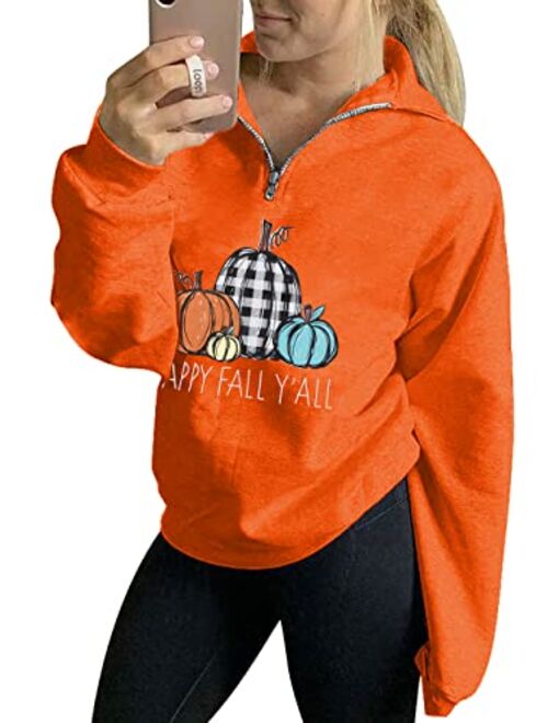 Vilove Women Pumpkin Sweatshirt Its Fall Yall Graphic Pullover Funny Fall Halloween Thanksgiving Casual Tops