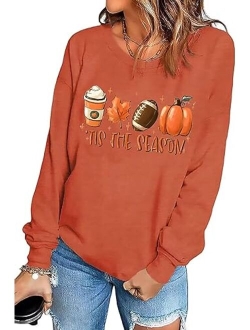 MHTOR It's Fall Y'all Leopard Plaid Dot Pumpkin Sweatshirt Women's Halloween Long Sleeve Casual Pullover Tops