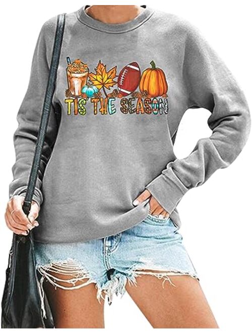 MHTOR It's Fall Y'all Leopard Plaid Dot Pumpkin Sweatshirt Women's Halloween Long Sleeve Casual Pullover Tops