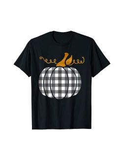 Artist Unknown Black-White Classic Buffalo-Plaid Thanksgiving Pumpkin Cute T-Shirt