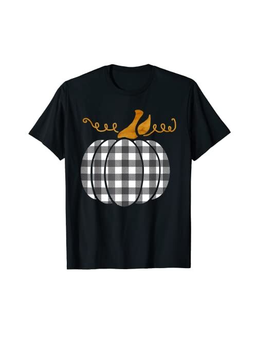 Artist Unknown Black-White Classic Buffalo-Plaid Thanksgiving Pumpkin Cute T-Shirt