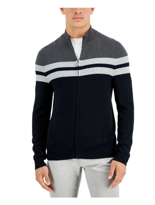 Alfani Men's Regular-Fit Colorblocked Stripe Full-Zip Cardigan, Created for Macy's