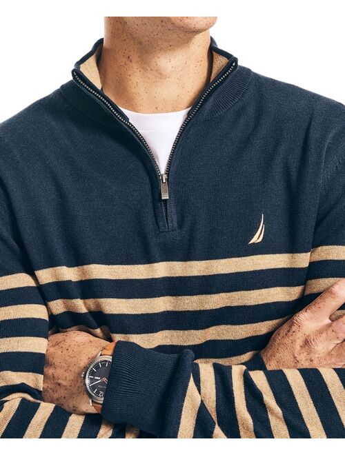 Nautica Men's Navtech Striped Quarter-Zip Sweater