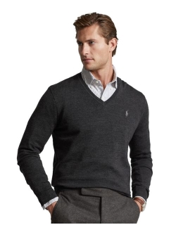 Men's Washable Wool V-Neck Sweater