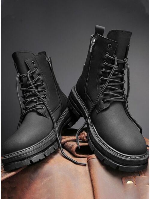 Buy Shein Men Side Zip Lace-up Front Combat Boots online | Topofstyle