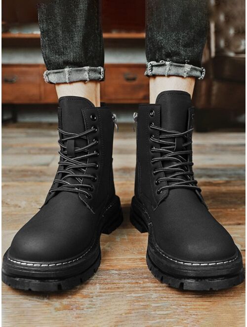 Shein Men Side Zip Lace-up Front Combat Boots