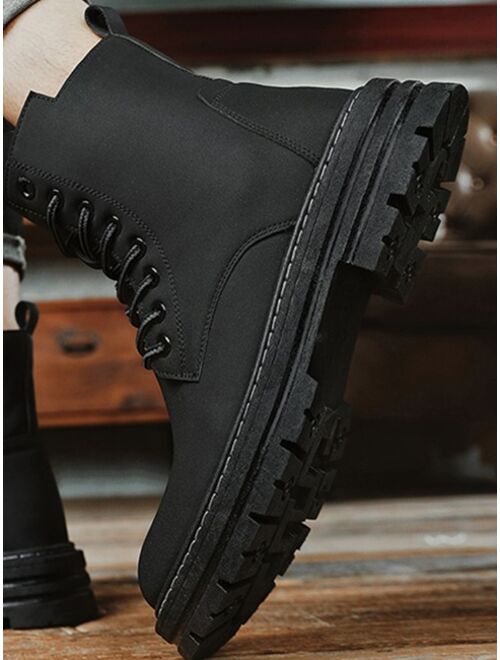 Shein Men Side Zip Lace-up Front Combat Boots