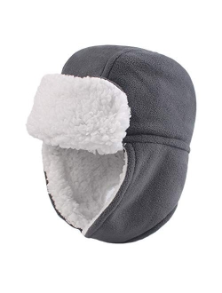 JANGANNSA Fleece Baby Boys Winter Beanie Velvet Lining Warm Kids Trapper Hat Simple Earflap Girls Hats