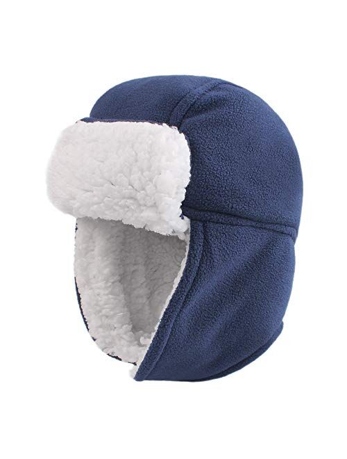 JANGANNSA Fleece Baby Boys Winter Beanie Velvet Lining Warm Kids Trapper Hat Simple Earflap Girls Hats